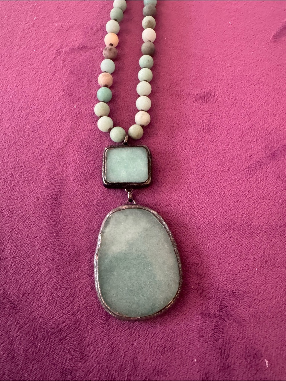 Aqua Beaded Pendant Necklace by